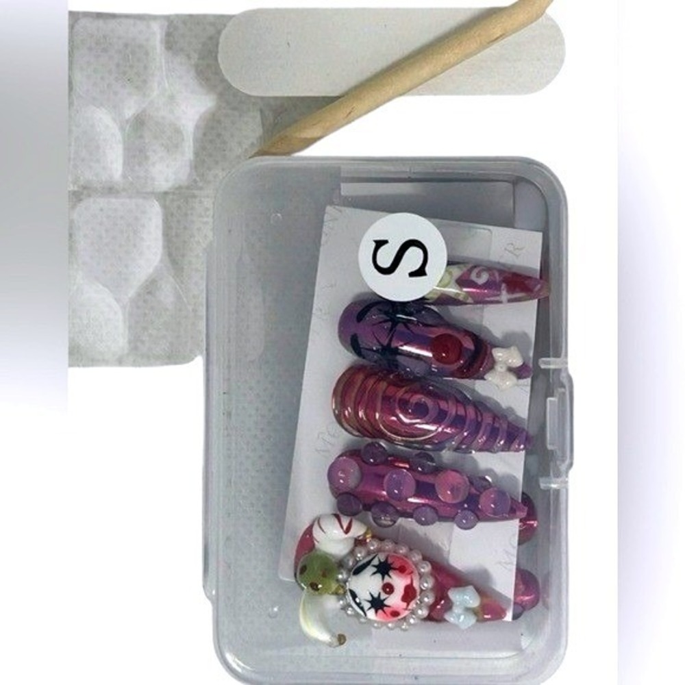 Harlequin 3D Clowncore Press On Nails Harajuku Goth Kawaii Edgy Purple Circus S - Picture 2 of 4
